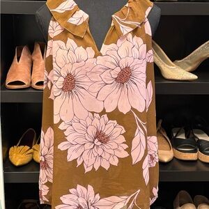CAbi Brown and Pink Floral Blouse